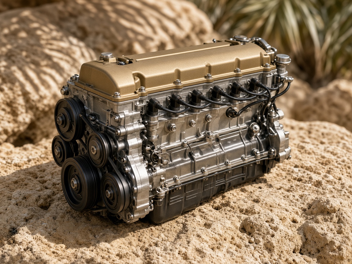 Engine on sand-colored stone